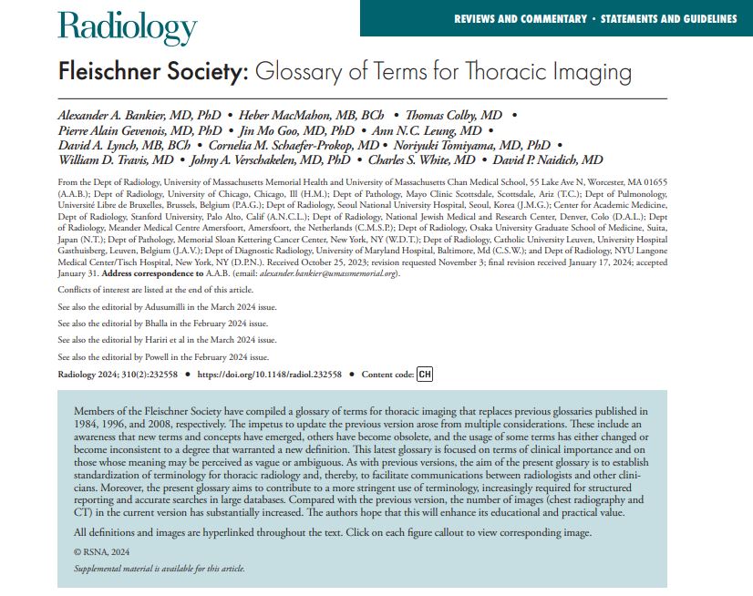 Tweetorial: Fleischner Society: Glossary of Terms for Thoracic Imaging